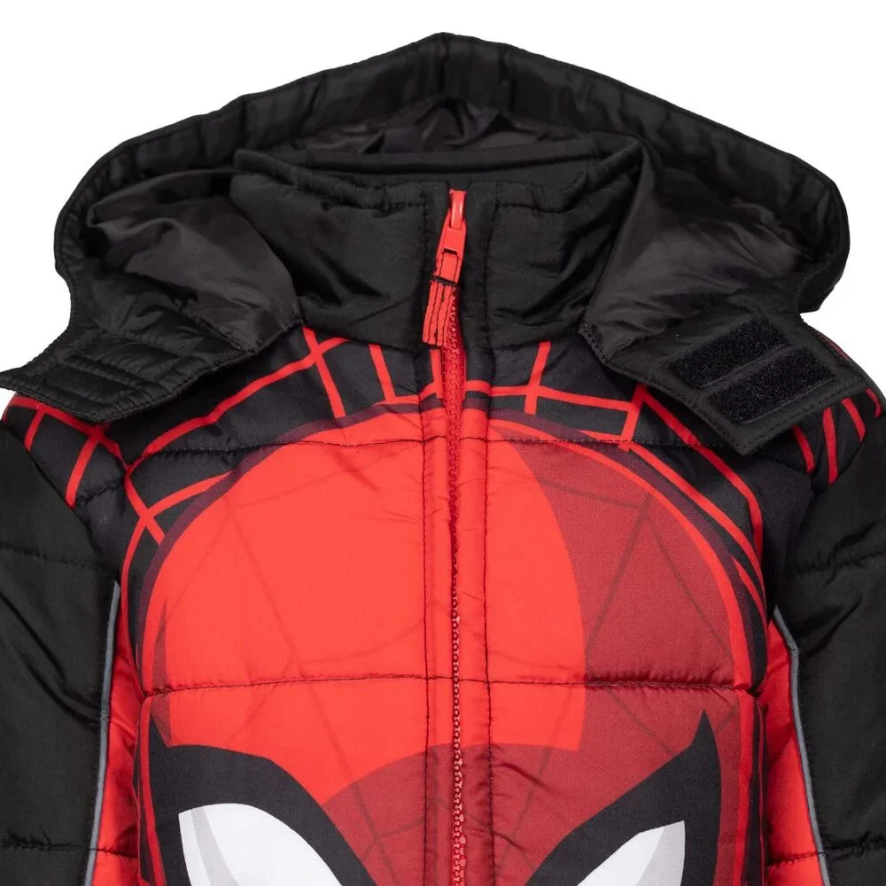 NWT Marvel Spider-Man Toddler Boys Zip Up Puffer Jacket Red/Black 4T - Picture 3 of 9
